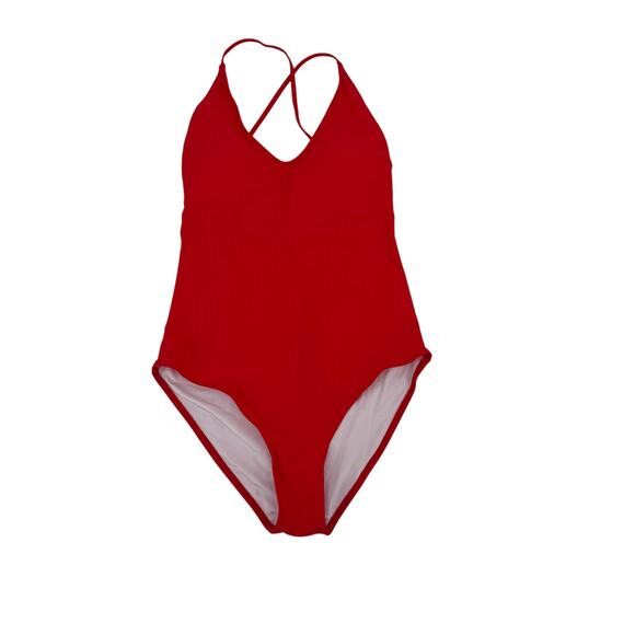 Tempt Me Red V Neck Cross Back Strappy One Piece Swimsuit Medium NWT - Picture 2 of 8